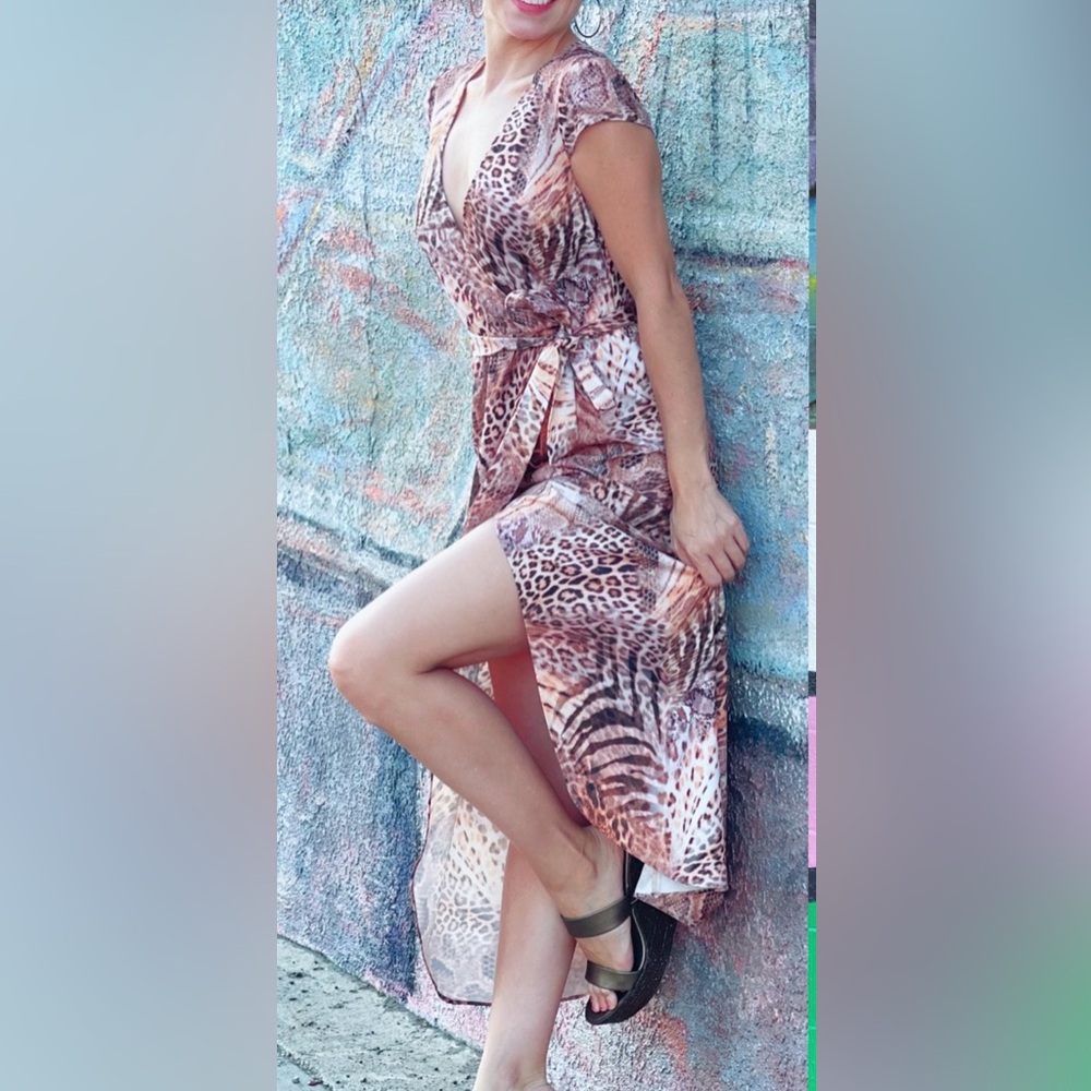 Animal Print faux wrap maxi dress